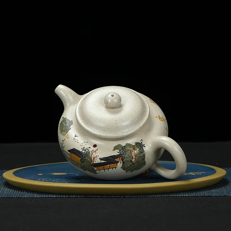 240ml Chinese Yixing High-end Purple Clay Teapots Mud-painted Peony Xishi Tea Pot Beauty Kettle Famous Handmade Zisha Tea Set