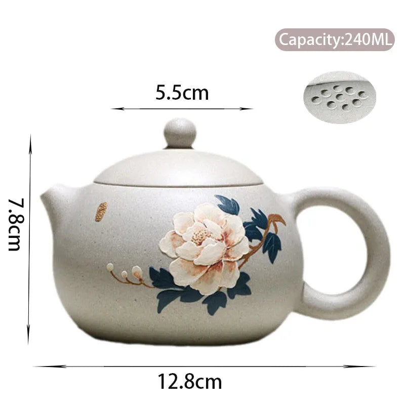 240ml Chinese Yixing High-end Purple Clay Teapots Mud-painted Peony Xishi Tea Pot Beauty Kettle Famous Handmade Zisha Tea Set