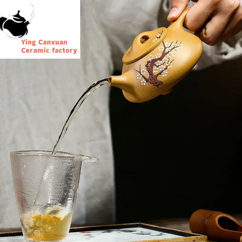 240ml Chinese Yixing Purple Clay Teapots Raw Ore Section Mud Stone Scoop Tea Pot Zisha Plum Bossom Kettle Household Tea Set