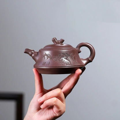 240ml Chinese character carved traditional craft handmade real yixing zisha purple clay tea pot 7 infuser holes original ore new