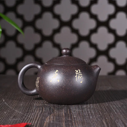 240ml Famous Yixing Purple Sand Tea Pot Genuine Full Of Black Ore Mud Hand Painted Lotus Xishi Teapot Tea Kettle Free Shipping