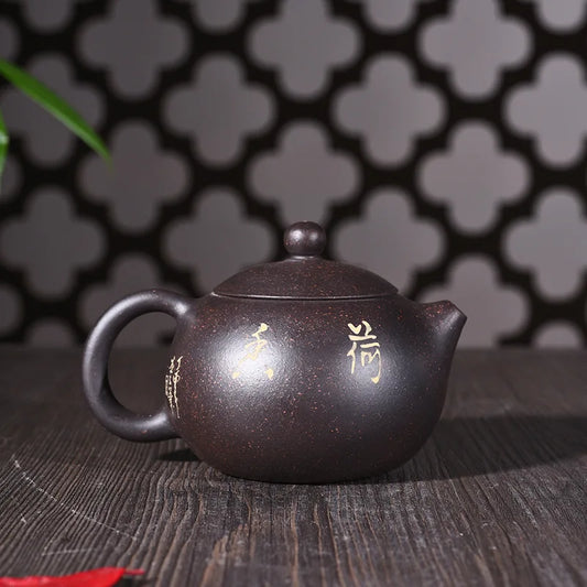 240ml Famous Yixing Purple Sand Tea Pot Genuine Full Of Black Ore Mud Hand Painted Lotus Xishi Teapot Tea Kettle Free Shipping
