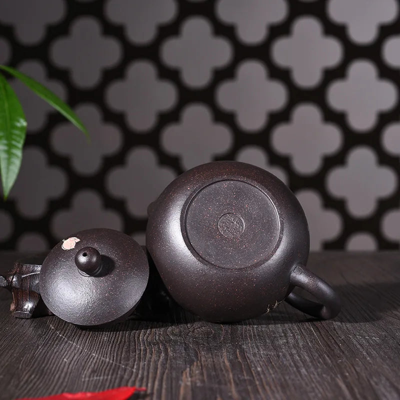 240ml Famous Yixing Purple Sand Tea Pot Genuine Full Of Black Ore Mud Hand Painted Lotus Xishi Teapot Tea Kettle Free Shipping