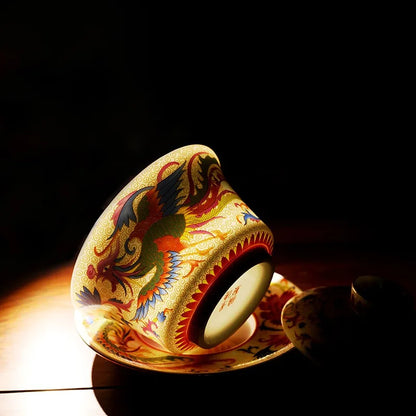 240ml Retro Dragon Phoenix Ceramic Gaiwan Teacup Handmade Tea Tureen Bowl Chinese Porcelain Teaware Drinkware Personal Cup Gift