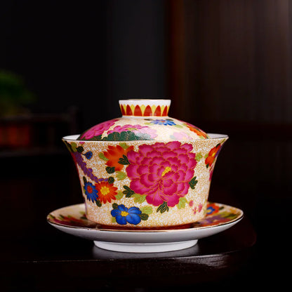 240ml Retro Dragon Phoenix Ceramic Gaiwan Teacup Handmade Tea Tureen Bowl Chinese Porcelain Teaware Drinkware Personal Cup Gift