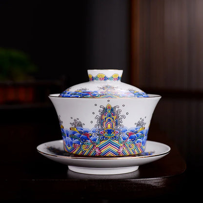 240ml Retro Dragon Phoenix Ceramic Gaiwan Teacup Handmade Tea Tureen Bowl Chinese Porcelain Teaware Drinkware Personal Cup Gift