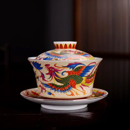 240ml Retro Dragon Phoenix Ceramic Gaiwan Teacup Handmade Tea Tureen Bowl Chinese Porcelain Teaware Drinkware Personal Cup Gift