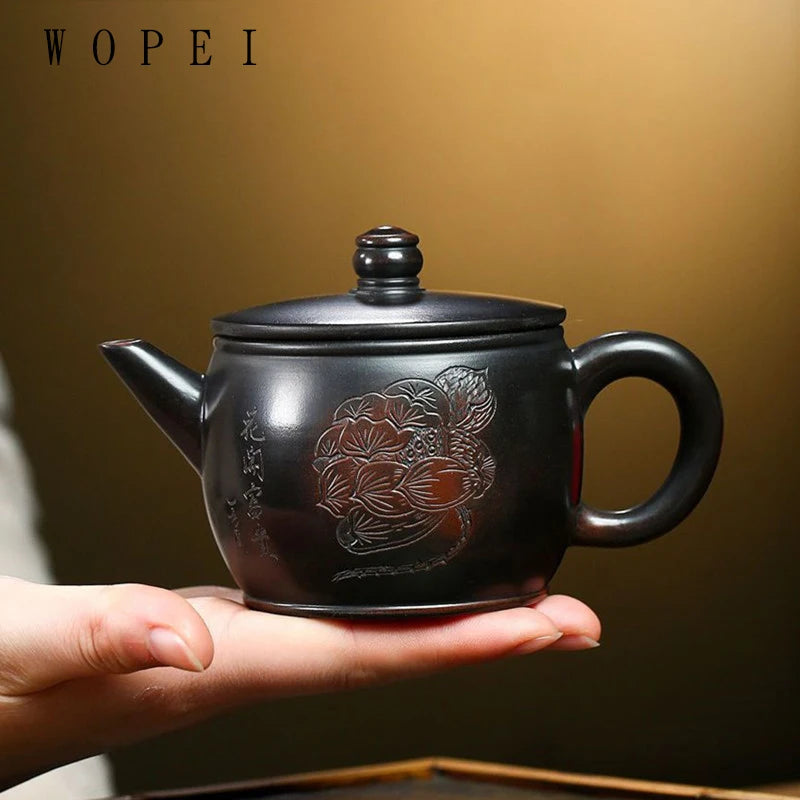 240ml Traditional Yixing Purple Clay Teapot Master Handmade Ball Hole Filter Tea Pot Large Diameter Kettle Chinese Zisha Tea Set