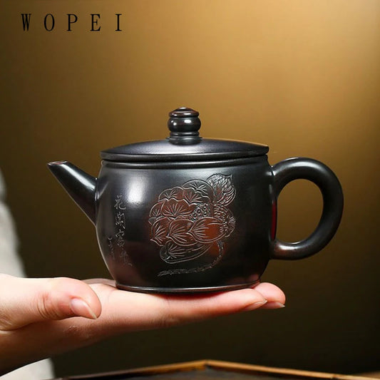 240ml Traditional Yixing Purple Clay Teapot Master Handmade Ball Hole Filter Tea Pot Large Diameter Kettle Chinese Zisha Tea Set