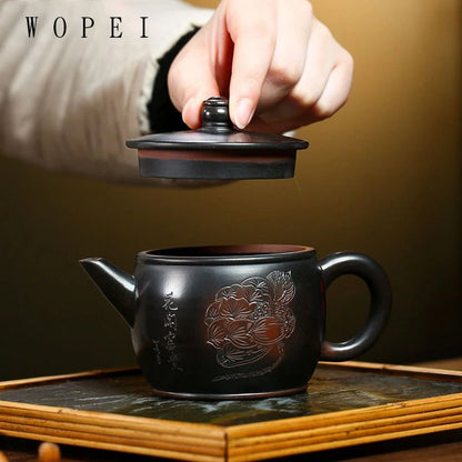 240ml Traditional Yixing Purple Clay Teapot Master Handmade Ball Hole Filter Tea Pot Large Diameter Kettle Chinese Zisha Tea Set