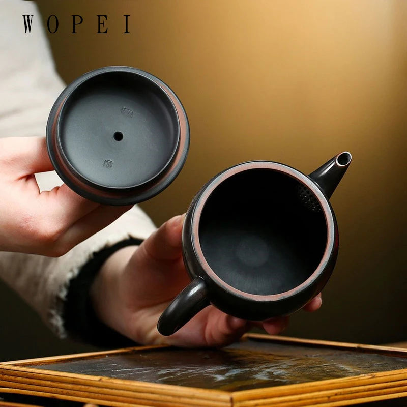 240ml Traditional Yixing Purple Clay Teapot Master Handmade Ball Hole Filter Tea Pot Large Diameter Kettle Chinese Zisha Tea Set