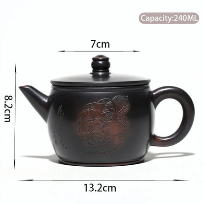 240ml Traditional Yixing Purple Clay Teapot Master Handmade Ball Hole Filter Tea Pot Large Diameter Kettle Chinese Zisha Tea Set