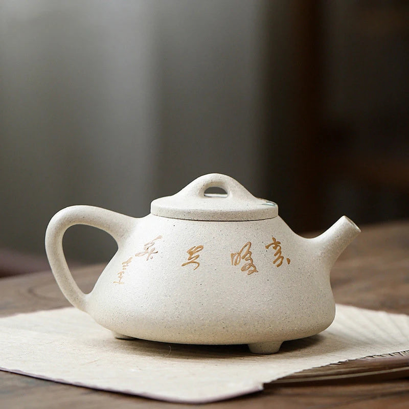 240ml Yixing Authentic Purple Clay Teapot Famous Artists Handmade Peony Stone Scoop Tea Pot Kettle Chinese Zisha Tea Set Teaware