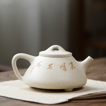 240ml Yixing Authentic Purple Clay Teapot Famous Artists Handmade Peony Stone Scoop Tea Pot Kettle Chinese Zisha Tea Set Teaware