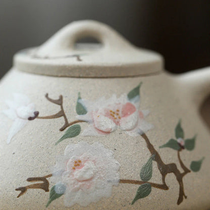 240ml Yixing Authentic Purple Clay Teapot Famous Artists Handmade Peony Stone Scoop Tea Pot Kettle Chinese Zisha Tea Set Teaware