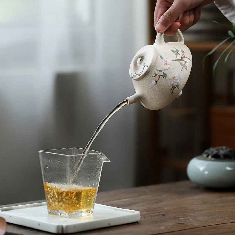 240ml Yixing Authentic Purple Clay Teapot Famous Artists Handmade Peony Stone Scoop Tea Pot Kettle Chinese Zisha Tea Set Teaware