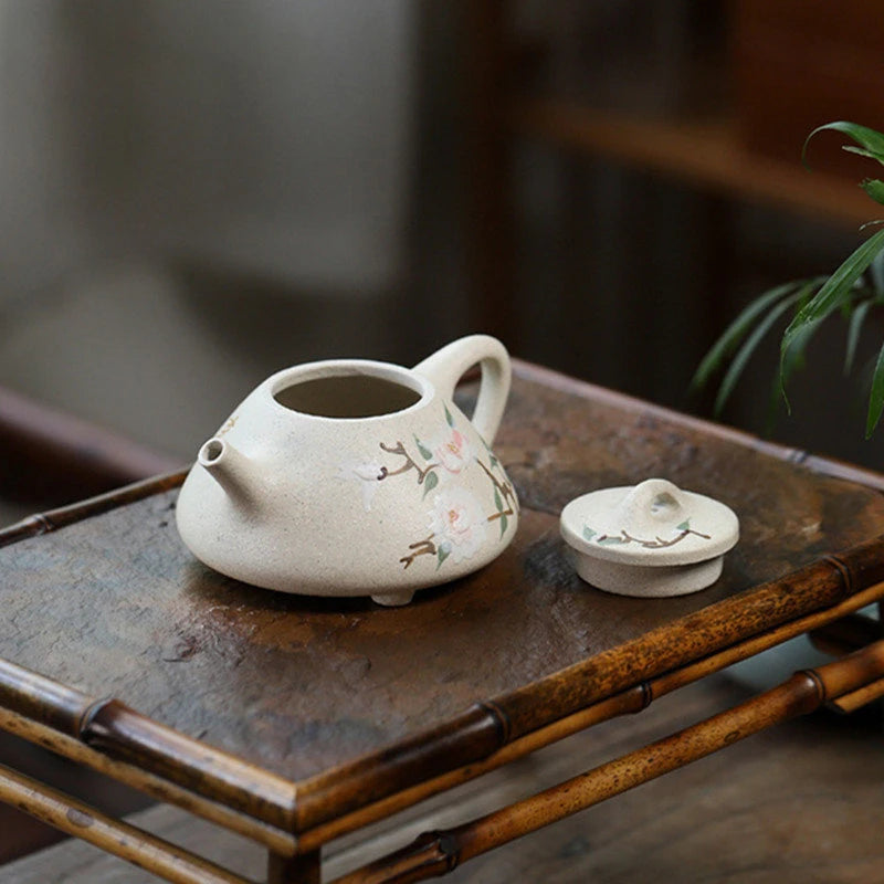 240ml Yixing Authentic Purple Clay Teapot Famous Artists Handmade Peony Stone Scoop Tea Pot Kettle Chinese Zisha Tea Set Teaware