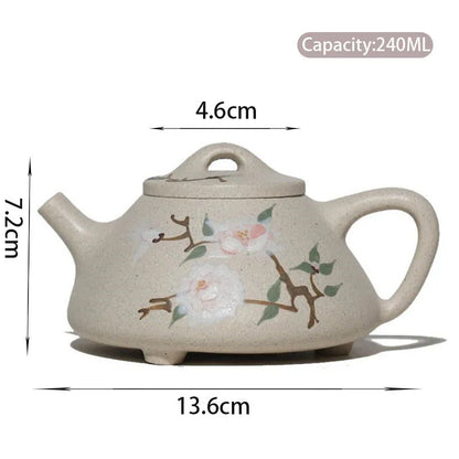 240ml Yixing Authentic Purple Clay Teapot Famous Artists Handmade Peony Stone Scoop Tea Pot Kettle Chinese Zisha Tea Set Teaware