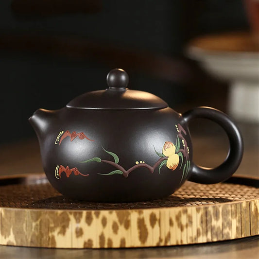 240ml Yixing Purple Clay Teapots Ball Hole Filter Handmade Xishi Tea Pot Raw Ore Black Mud Kettle Chinese Zisha Tea Set Gifts