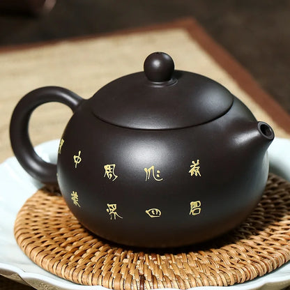 240ml Yixing Purple Clay Teapots Ball Hole Filter Handmade Xishi Tea Pot Raw Ore Black Mud Kettle Chinese Zisha Tea Set Gifts