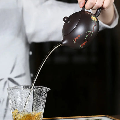 240ml Yixing Purple Clay Teapots Ball Hole Filter Handmade Xishi Tea Pot Raw Ore Black Mud Kettle Chinese Zisha Tea Set Gifts