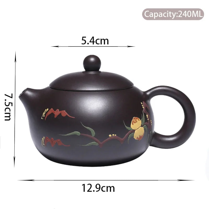 240ml Yixing Purple Clay Teapots Ball Hole Filter Handmade Xishi Tea Pot Raw Ore Black Mud Kettle Chinese Zisha Tea Set Gifts