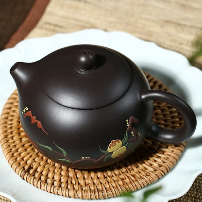 240ml Yixing Purple Clay Teapots Ball Hole Filter Handmade Xishi Tea Pot Raw Ore Black Mud Kettle Chinese Zisha Tea Set Gifts