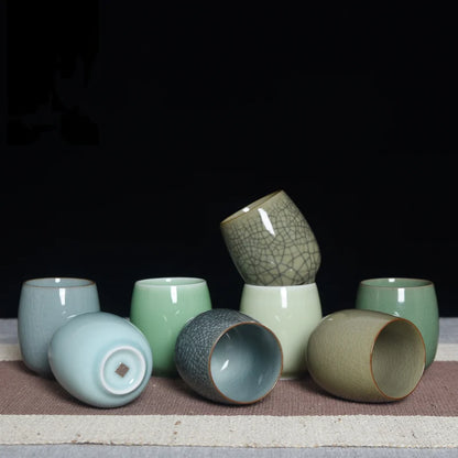 240ml marked cup longquan celadon porcelain tea cup brother kiln geyao crackle glaze ceramic kungfu tea cups for Pu'er tea new