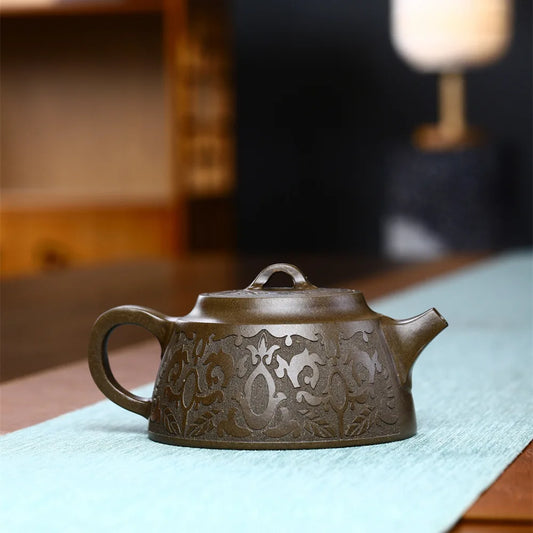 245cc Chinese Yixing Large Diameter High-end Purple Clay Teapot Famous Handmade Tea Pot Raw ore Mud Kettle Zisha Kungfu Tea Set