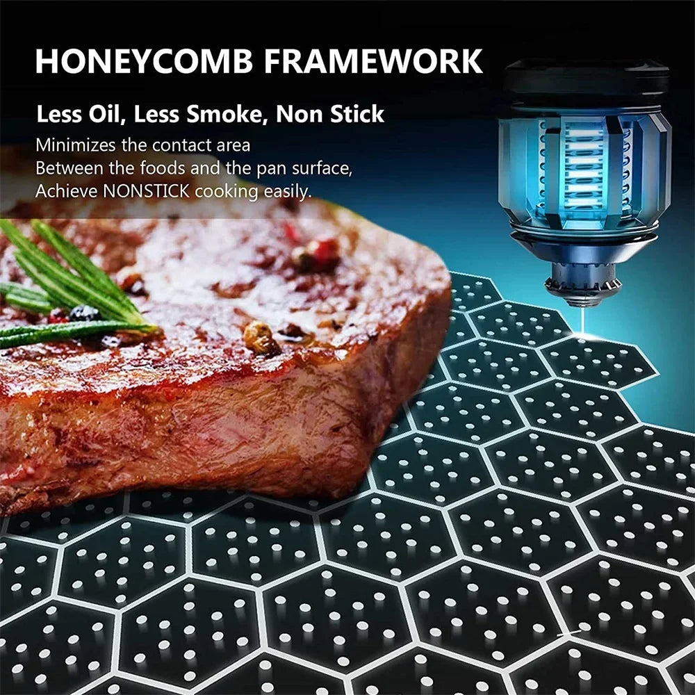 24CM Pan with Lid 316 Stainless Steel Frying Pans Non-stick Uncoated Wok Pan Double-sided Honeycomb Skillet