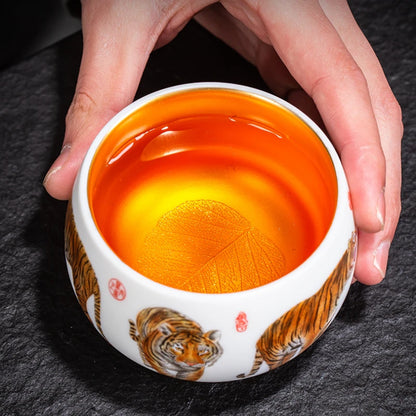 24K Gilt Suet Jade Porcelain Cup Jianzhan Tea Calendula Tiger Master Gift Box Personal Ceramic Cups Teaware Kitchen Dining Bar