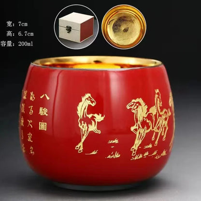 24K Gilt Suet Jade Porcelain Cup Jianzhan Tea Calendula Tiger Master Gift Box Personal Ceramic Cups Teaware Kitchen Dining Bar