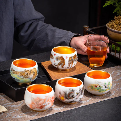 24K Gilt Suet Jade Porcelain Cup Jianzhan Tea Calendula Tiger Master Gift Box Personal Ceramic Cups Teaware Kitchen Dining Bar