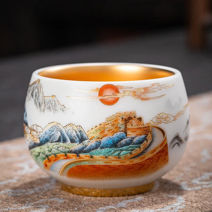 24K Gilt Suet Jade Porcelain Cup Jianzhan Tea Calendula Tiger Master Gift Box Personal Ceramic Cups Teaware Kitchen Dining Bar