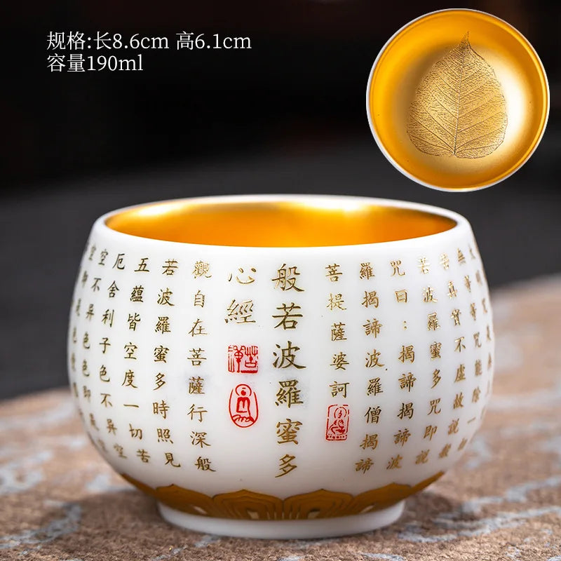 24K Gilt Suet Jade Porcelain Cup Jianzhan Tea Calendula Tiger Master Gift Box Personal Ceramic Cups Teaware Kitchen Dining Bar