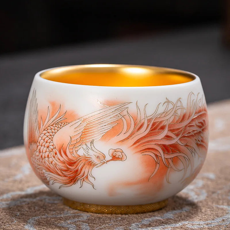 24K Gilt Suet Jade Porcelain Cup Jianzhan Tea Calendula Tiger Master Gift Box Personal Ceramic Cups Teaware Kitchen Dining Bar