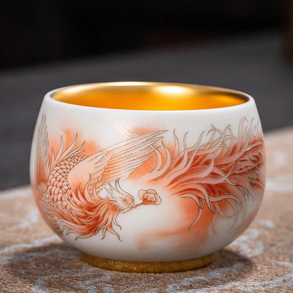 24K Gilt Suet Jade Porcelain Cup Jianzhan Tea Calendula Tiger Master Gift Box Personal Ceramic Cups Teaware Kitchen Dining Bar