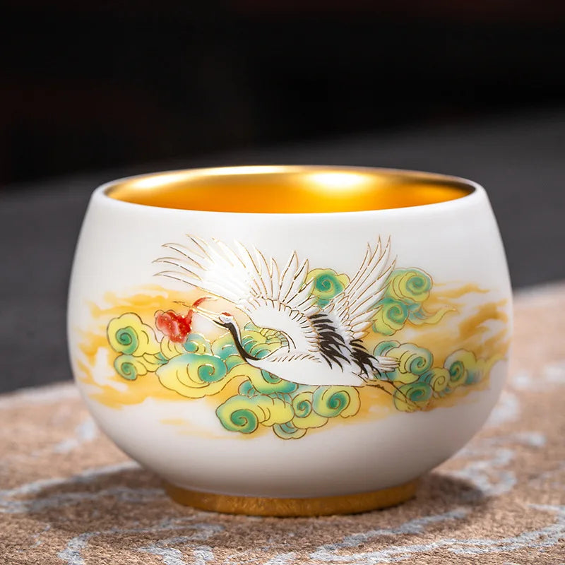 24K Gilt Suet Jade Porcelain Cup Jianzhan Tea Calendula Tiger Master Gift Box Personal Ceramic Cups Teaware Kitchen Dining Bar