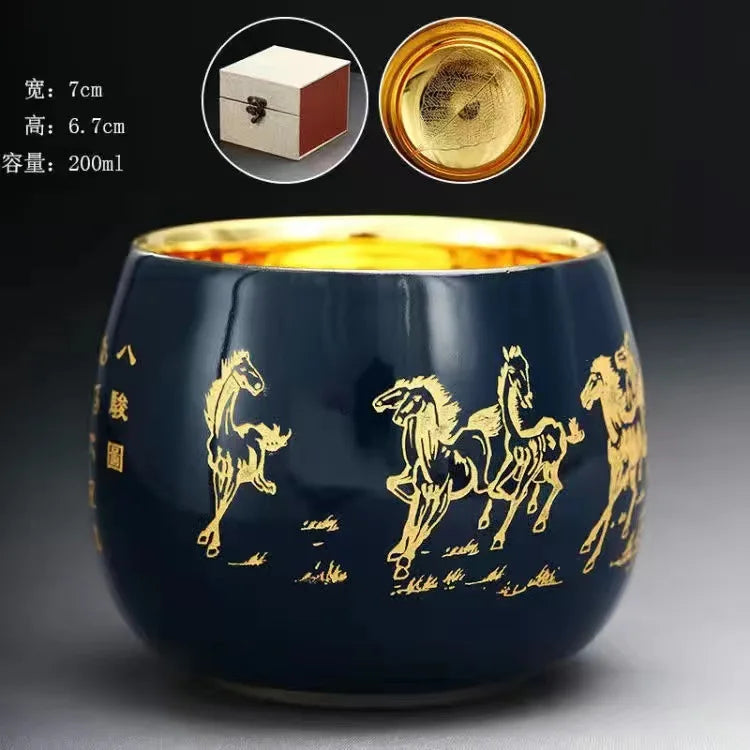 24K Gilt Suet Jade Porcelain Cup Jianzhan Tea Calendula Tiger Master Gift Box Personal Ceramic Cups Teaware Kitchen Dining Bar