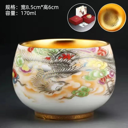 24K Gilt Suet Jade Porcelain Cup Jianzhan Tea Calendula Tiger Master Gift Box Personal Ceramic Cups Teaware Kitchen Dining Bar