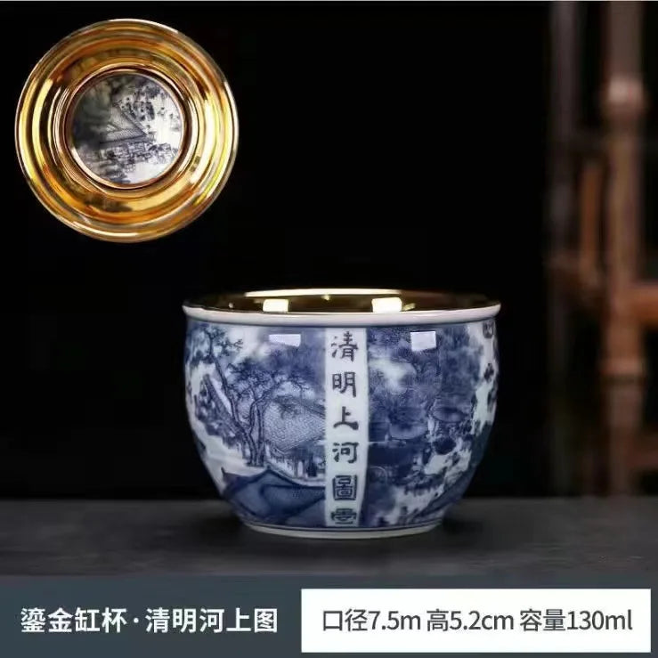 24K Gilt Suet Jade Porcelain Cup Jianzhan Tea Calendula Tiger Master Gift Box Personal Ceramic Cups Teaware Kitchen Dining Bar