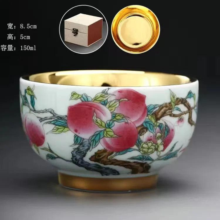 24K Gilt Suet Jade Porcelain Cup Jianzhan Tea Calendula Tiger Master Gift Box Personal Ceramic Cups Teaware Kitchen Dining Bar