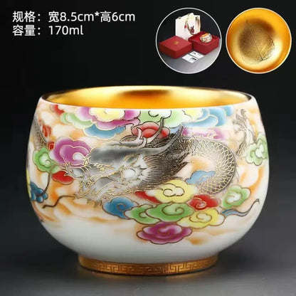 24K Gilt Suet Jade Porcelain Cup Jianzhan Tea Calendula Tiger Master Gift Box Personal Ceramic Cups Teaware Kitchen Dining Bar