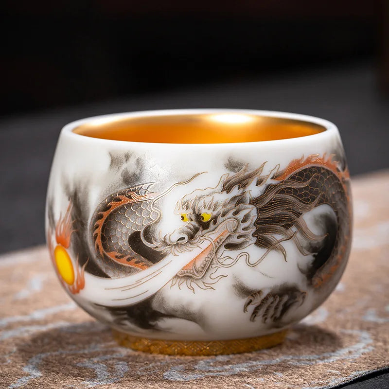 24K Gilt Suet Jade Porcelain Cup Jianzhan Tea Calendula Tiger Master Gift Box Personal Ceramic Cups Teaware Kitchen Dining Bar