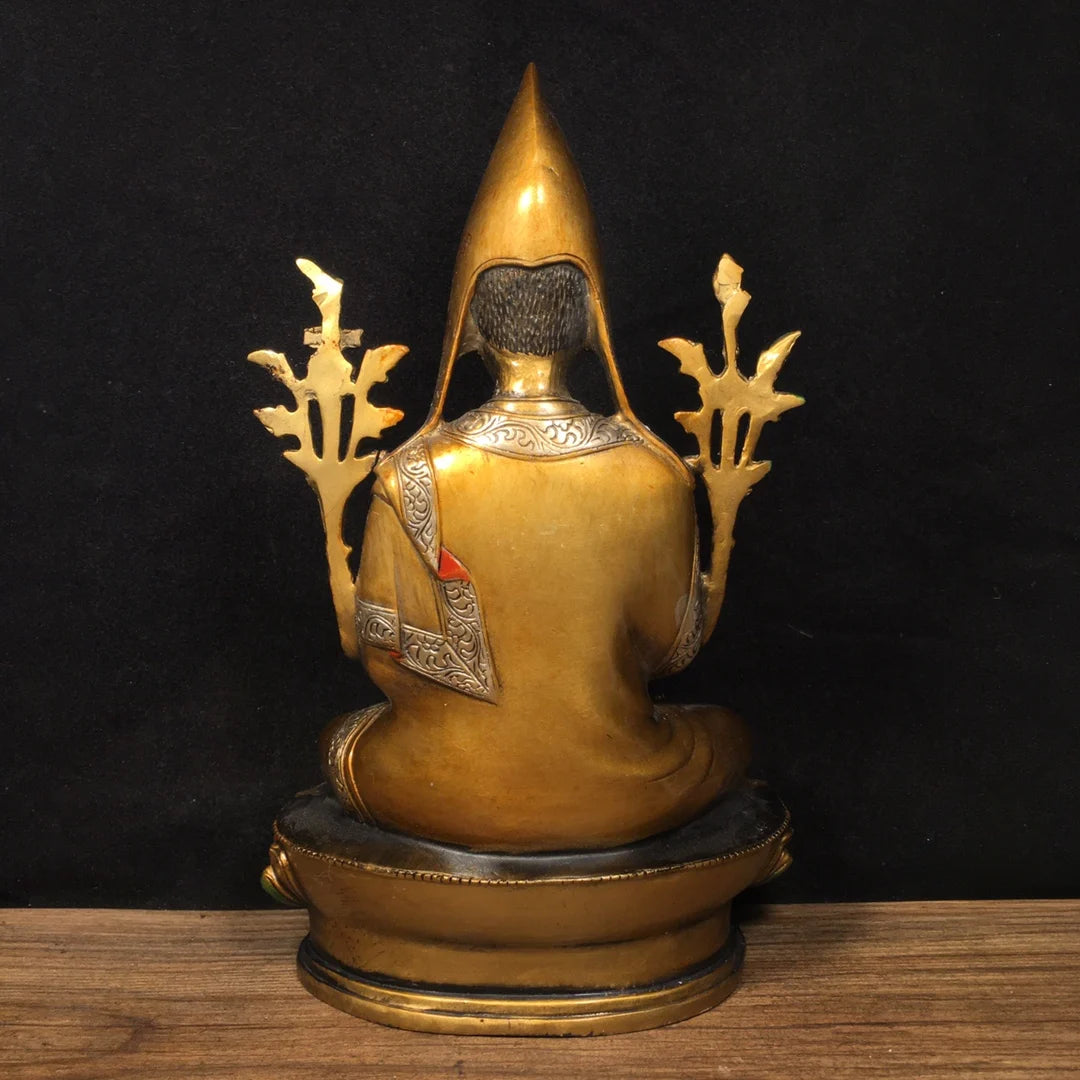 24cm Antique pure copper hand-painted bronze statue of the Tantric Tibetan Buddha Master Kaba
