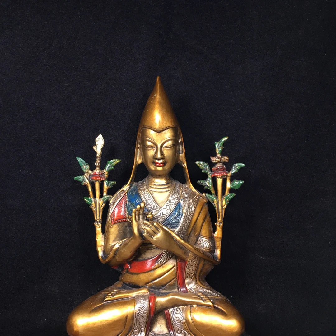 24cm Antique pure copper hand-painted bronze statue of the Tantric Tibetan Buddha Master Kaba