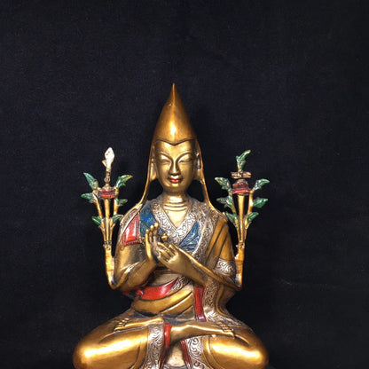 24cm Antique pure copper hand-painted bronze statue of the Tantric Tibetan Buddha Master Kaba