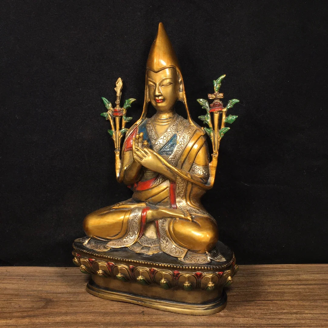 24cm Antique pure copper hand-painted bronze statue of the Tantric Tibetan Buddha Master Kaba