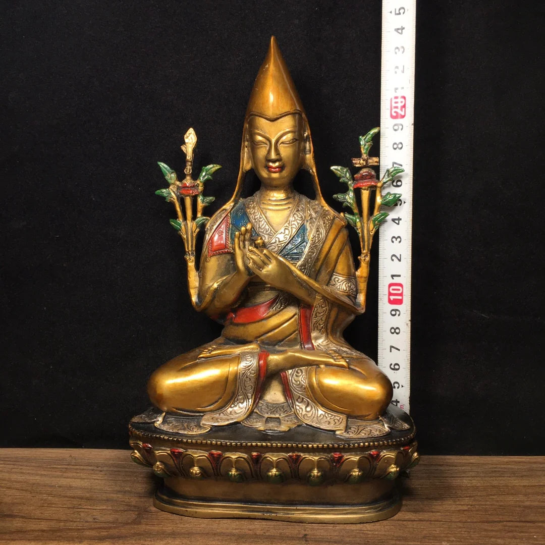 24cm Antique pure copper hand-painted bronze statue of the Tantric Tibetan Buddha Master Kaba