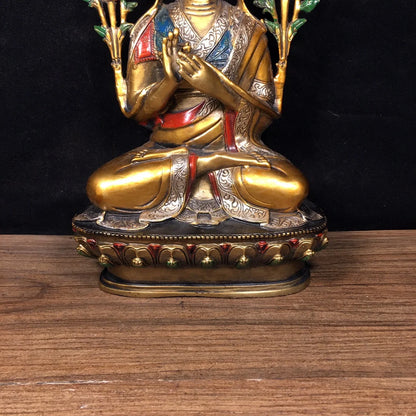 24cm Antique pure copper hand-painted bronze statue of the Tantric Tibetan Buddha Master Kaba